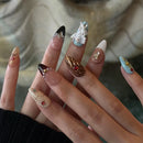 Handmade Art Press On Nails Medium Almond Pearls Pattern Nail