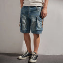 Summer American Retro Denim Cargo Shorts Men's Casual Multi Pocket