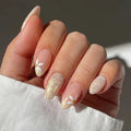 24pcs Cat Eye Press on Nails Finished Flower Design Full Cover Almond False Nail