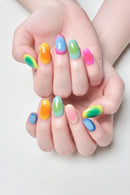10pcs Handmade Neon Gradient Solid Press On Nails Short Oval Trendy Nails Full Set Nails