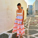 Lace Up Halter Dress Pleated Layered Suspender Loose Holiday Style Beach Strap Long Dresses