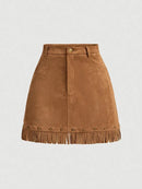 Velvet tassel spring short skirt
