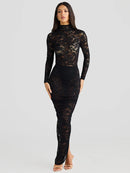 Women Turtleneck Long Sleeve T-shirt And Floral Maxi Skirt Matching Sets Club Party Split Sets