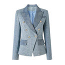 Denim Geometrical Pattern Women Vintage Jeans Slim Blazers Lady Jackets