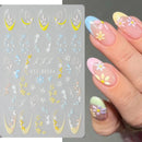 White Flowers Nail Stickers Summer Small Daisy Floral Leaves 3D French Line Nail Art Decorations Self-Adhesive Slider Manicure