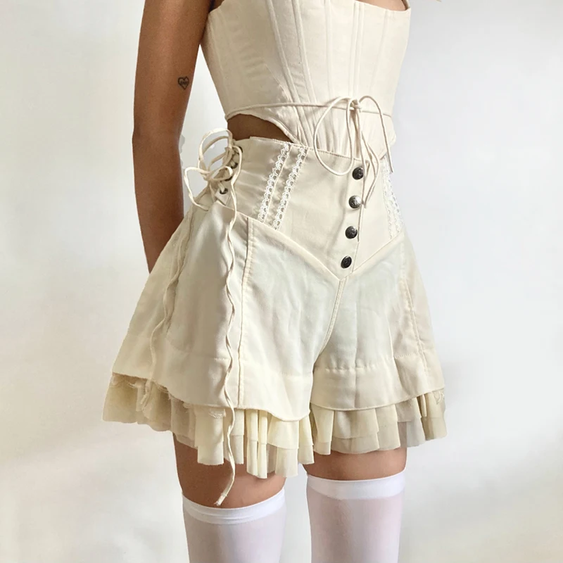 Mesh Tiered Ruffle Shorts Skirts Wide  Hot Pants Soft Girls Shorts
