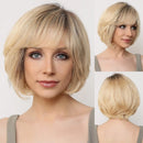 Short Straight Lace Front Human Hair Wigs with Bangs for  Bob Natural Wavy Layered Wigs