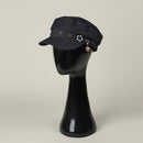 Retro Flat Top Military Hat For Ladies Stiff Denim Peaked Cap Sweet Hot Girl Sun Hat
