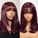 UNice Bye-Bye Slip 7x5 Lace Black Cherry Pre Layered Wolf Bob Wig With Wispy Bangs & Drawstring Wear Go Glueless Human Hair Wig