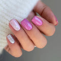 24pcs Short Square Nails Tips Spring Summer Flower Stick on False Nail Art Ballet Wearable Press on Nails