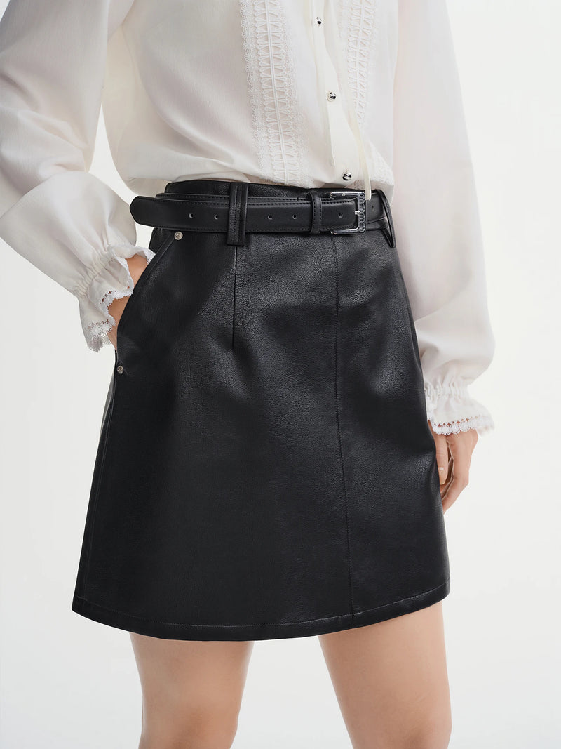Women A-line Leather Skirt Winter the Bold Collection Half Skirt