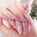 24pcs/1set Glossy Almonds Fake Nails Flower Pattern With Pearl Floral Press On Nails For Women Girls
