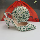 Toe Pearl Bridal wedding shoes and Bag Thin Heel Slingbacks Female Ladies Shallow Women Shoes