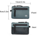 Blue pouch with dimensions and front/back labels on a white background, Obroi
