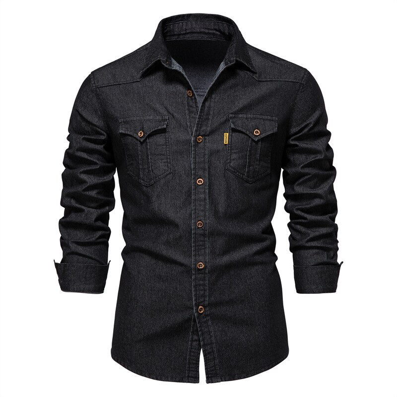 Denim Shirt Men Long Sleeve Thin Casual Cowboy Shirts For Men Casual Slim Fit Mens Vintage