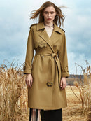 Elegant Solid Color French Hollow Out Windproof Warm Loose Stylish Trench Coat for Women with Belt