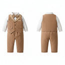 Brown checkered suit with vest and bow tie on a white background, Obroi