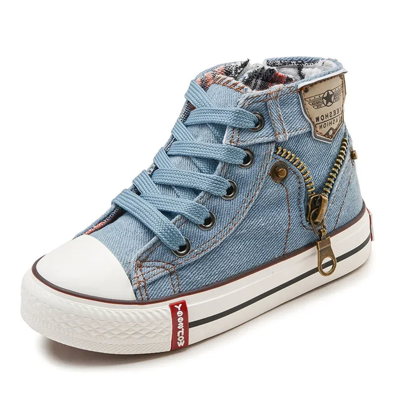 Children Shoes Sewing Thread Denim Kids Round Toe Outdoor Soft Sole Simple Retro Style Shoes
