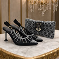 Women Italian Shoes and Bags Set Decorated with Rhinestone Matching Bag Elegant Woman Heeled Shoes