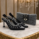 Women Italian Shoes and Bags Set Decorated with Rhinestone Matching Bag Elegant Woman Heeled Shoes
