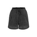 Retro Women Summer Plaid Straight Shorts Bow Drawstring Waist Wide Leg Loose Casual Short Pants