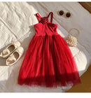 Summer Girls' Dress French Rose Sweet and Mesh Princess Beach Dresses Kids Clothing
