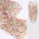 Floral nail art transfer sheet with pink roses and green leaves, Obroi