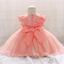 Baby Pink Flower Baptism Girls Party Dress Elegant Birthday Tulle Wedding Princess Dress for Girl Pageant Evening