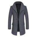 Winter Men Wool Coats Long Jackets Stand Collar Overcoat Classic Slim Fit Solid Color Jacket Coat