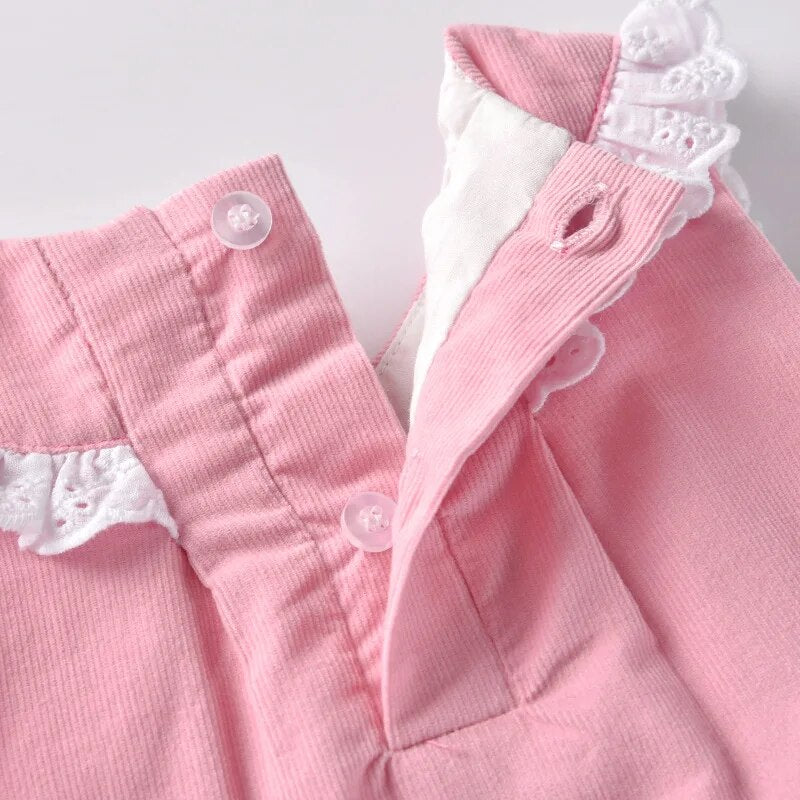 Baby Girls Dress Set Kids Floral Cotton Shirts Lace Pink Dress Children First Birthday Wear