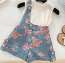 New Baby Girls Summer Slope Suspend Set T-shirt Jean Shorts Princess Cute Suits