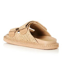 Women Flat Sandals with Raffia Woven Upper Velcro Strap and Soft Summer Casual Footwear