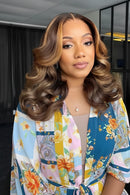 Body Wave Bob Wig Human Hair Highlight Lace Front Human Hair Curly 4/27 Frontal Wig 220% Denisity
