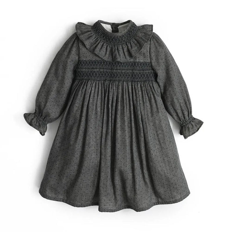 Vintage Autumn Dress for Girls Infant Luxurious Designer Smocked Dresses Children High Quality Smocking Frock
