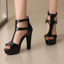 Female Sandals Peep Toe Heels 12cm Platform 3.5cm Zipper T-strap