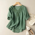 Summer Women Flower Embroidery  Cotton T-shirt Simple Basic Pullover Tops Female