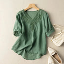 Summer Women Flower Embroidery  Cotton T-shirt Simple Basic Pullover Tops Female