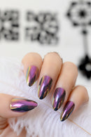 Chameleon Nails Holographic Color Shiny Ladies Acrylic Nail Art Tips 24pcs False Nails with Glue sticker