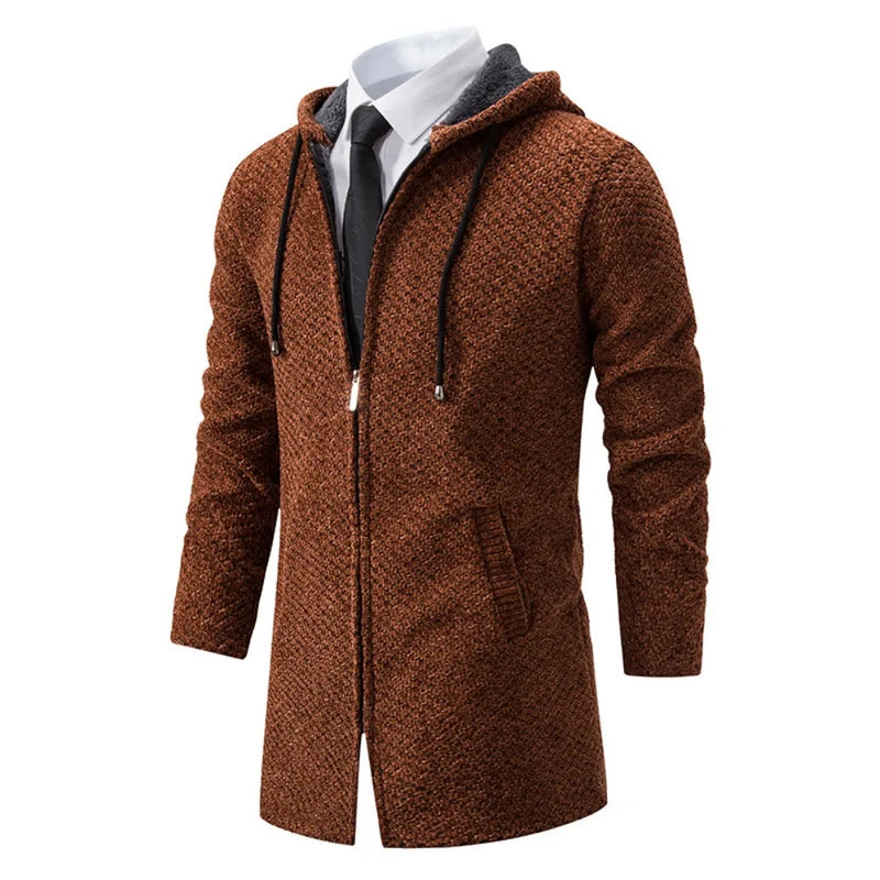 Mid length knitted cardigan men's sweater jacket loose fitting casual plush and thickened sweater outerwear