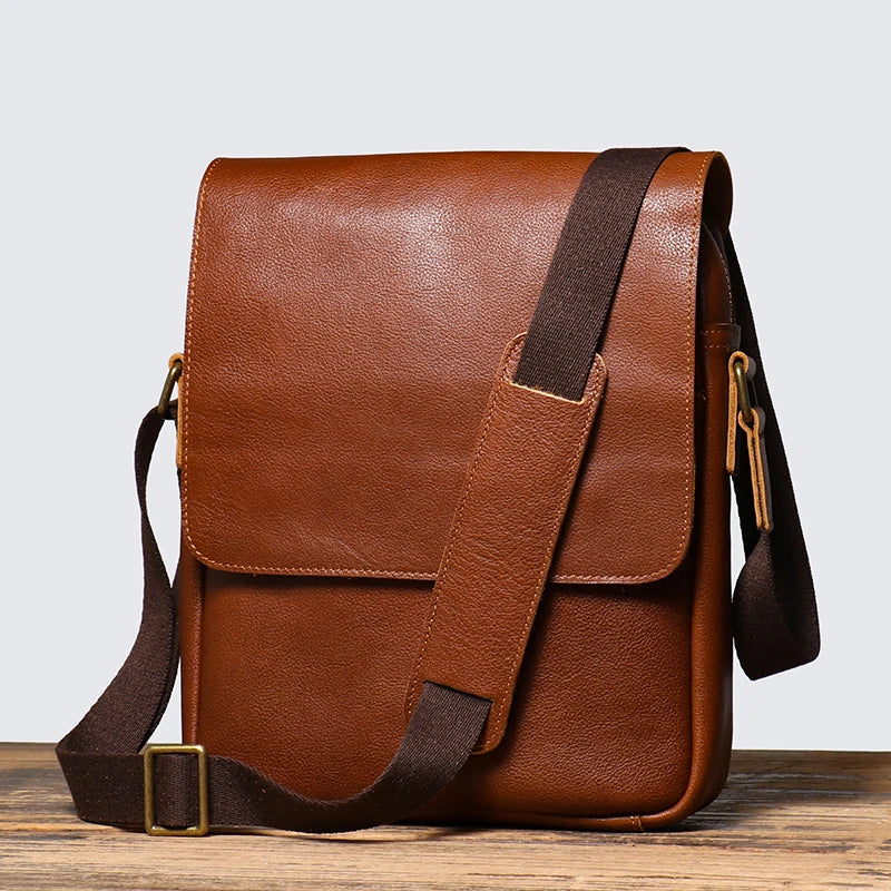 Men's Leather Shoulder Sling Bags Vintage Satchel Bag Vegetable Tanned Leather Crossbody