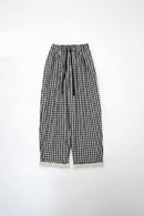 Women's Spring Cotton Plaided Pants Female Elastic Waist Loose Casual Ankle Length Straight Trousers