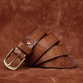Genuine Leather Belt for Men Thick Copper Buckle Jeans Casual Belts Waistband Retro