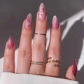 24Pcs Purple Flower Stiletto Round Head Press on Nails False Nails Wearable Full Cover Nail Tips
