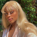 Blonde Long Straight Human Hair Wigs With Bangs For Women Hair Glueless