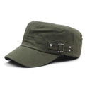 Washed Cotton Army Cap – Adjustable Flat Top Visor Hat