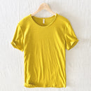 Summer Short-Sleeved Men Thin Section Casual Round Neck Cotton Short Solid Pullover Bottoming Sweatshirt T-Shirt