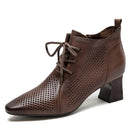 Women Boots Retro Summer Hollow Heels Natural Leather Ankle Breathable Shoes