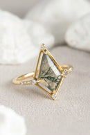 Natural Gemstone Green Moss Agate Ring For Women 925 Sterling Silver Gold Plated Jewelry Gift