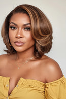 Human Hair Ombre Brown Pixie Cut Bob Wig13x4 Lace Front 180% Density Straight Short Wigs for Women