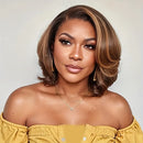 Human Hair Ombre Brown Pixie Cut Bob Wig13x4 Lace Front 180% Density Straight Short Wigs for Women